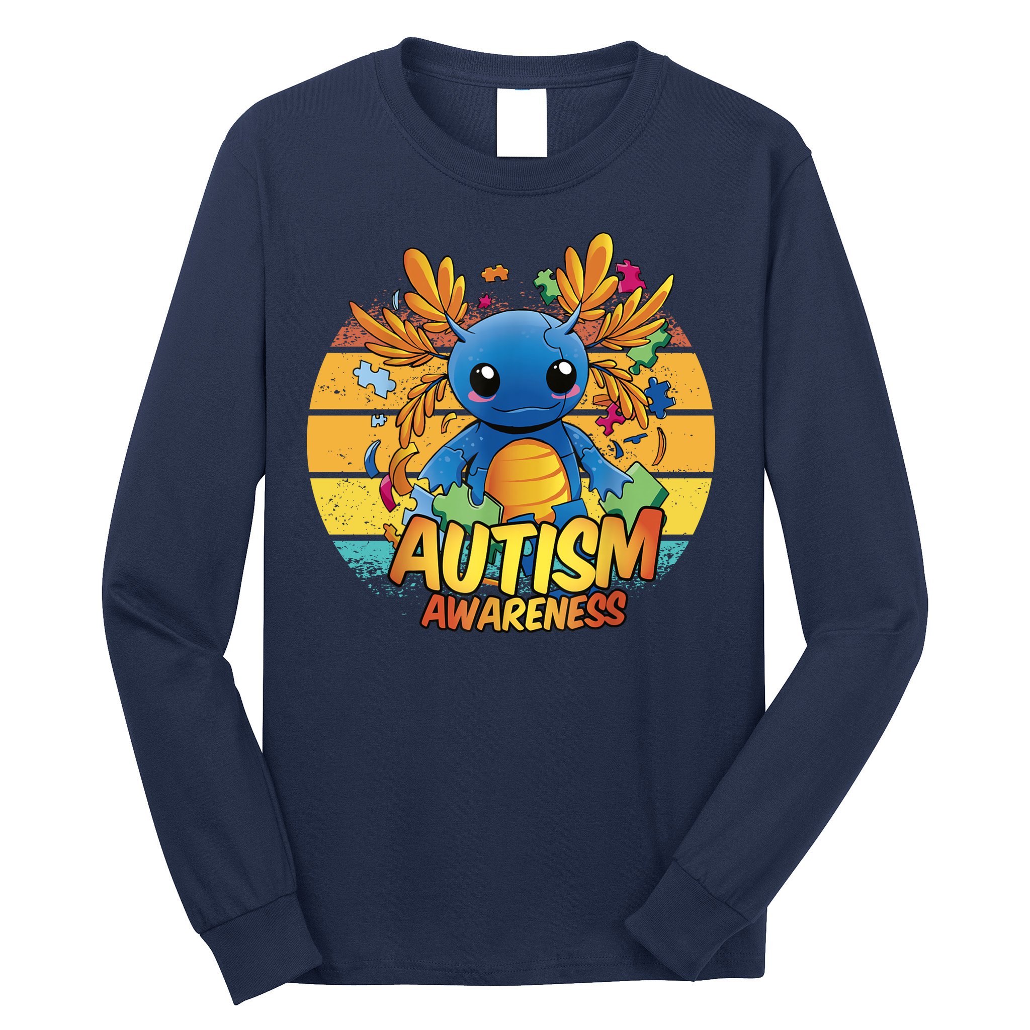 Axolotl Autism Awareness Funny Retro Vintage Long Sleeve Shirt