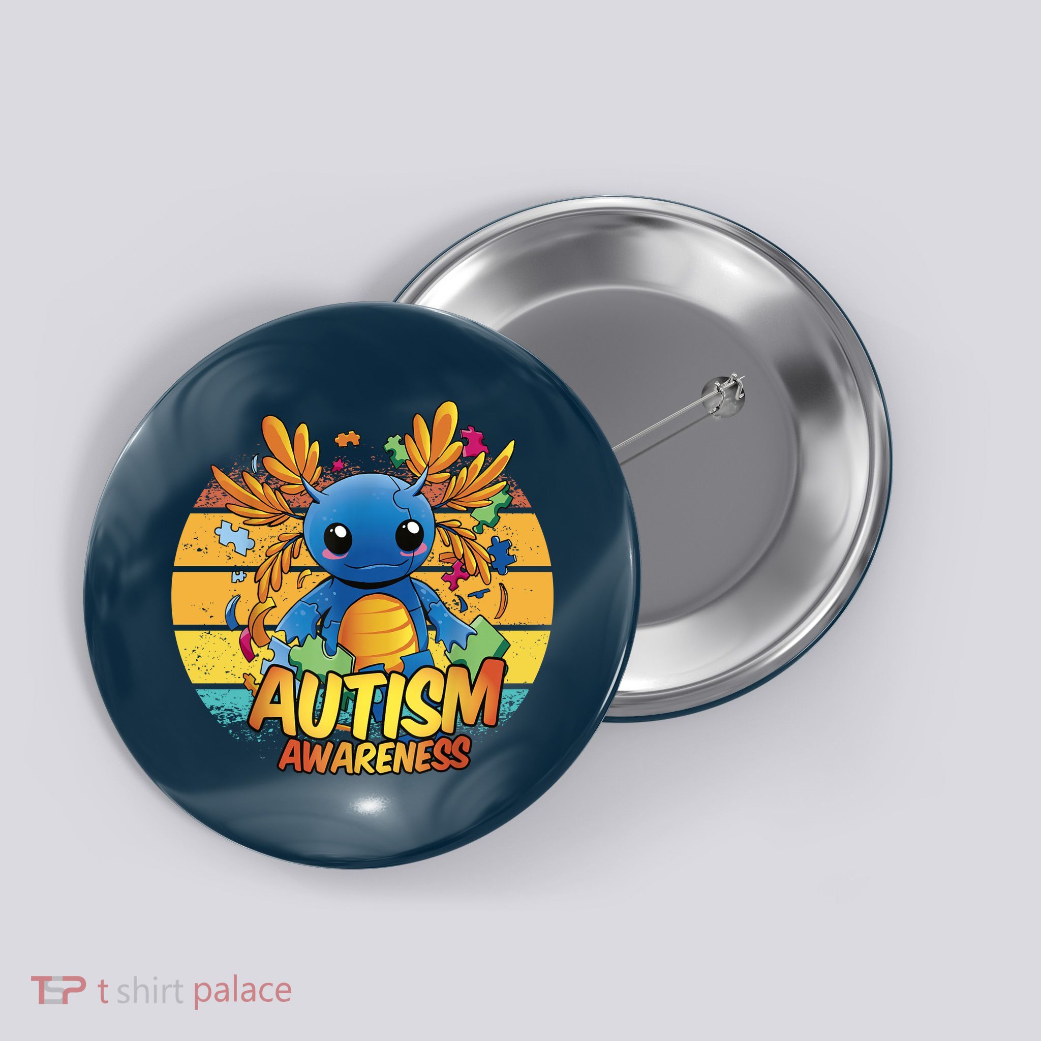Axolotl Autism Awareness Funny Retro Vintage Button