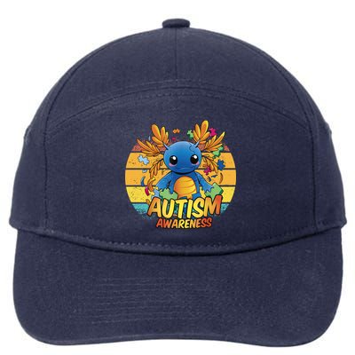 Axolotl Autism Awareness Funny Retro Vintage 7-Panel Snapback Hat