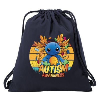 Axolotl Autism Awareness Funny Retro Vintage Drawstring Bag
