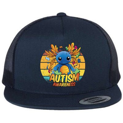 Axolotl Autism Awareness Funny Retro Vintage Flatbill Hat