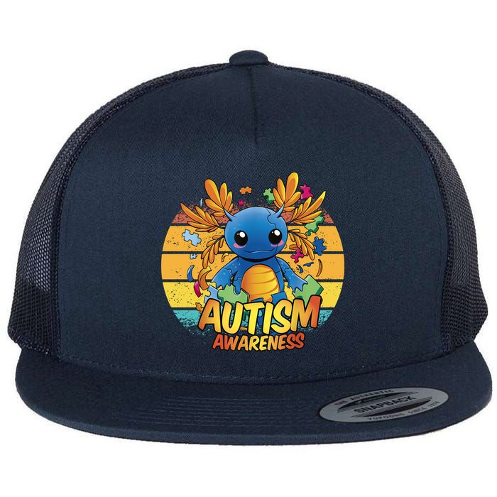 Axolotl Autism Awareness Funny Retro Vintage Flatbill Hat