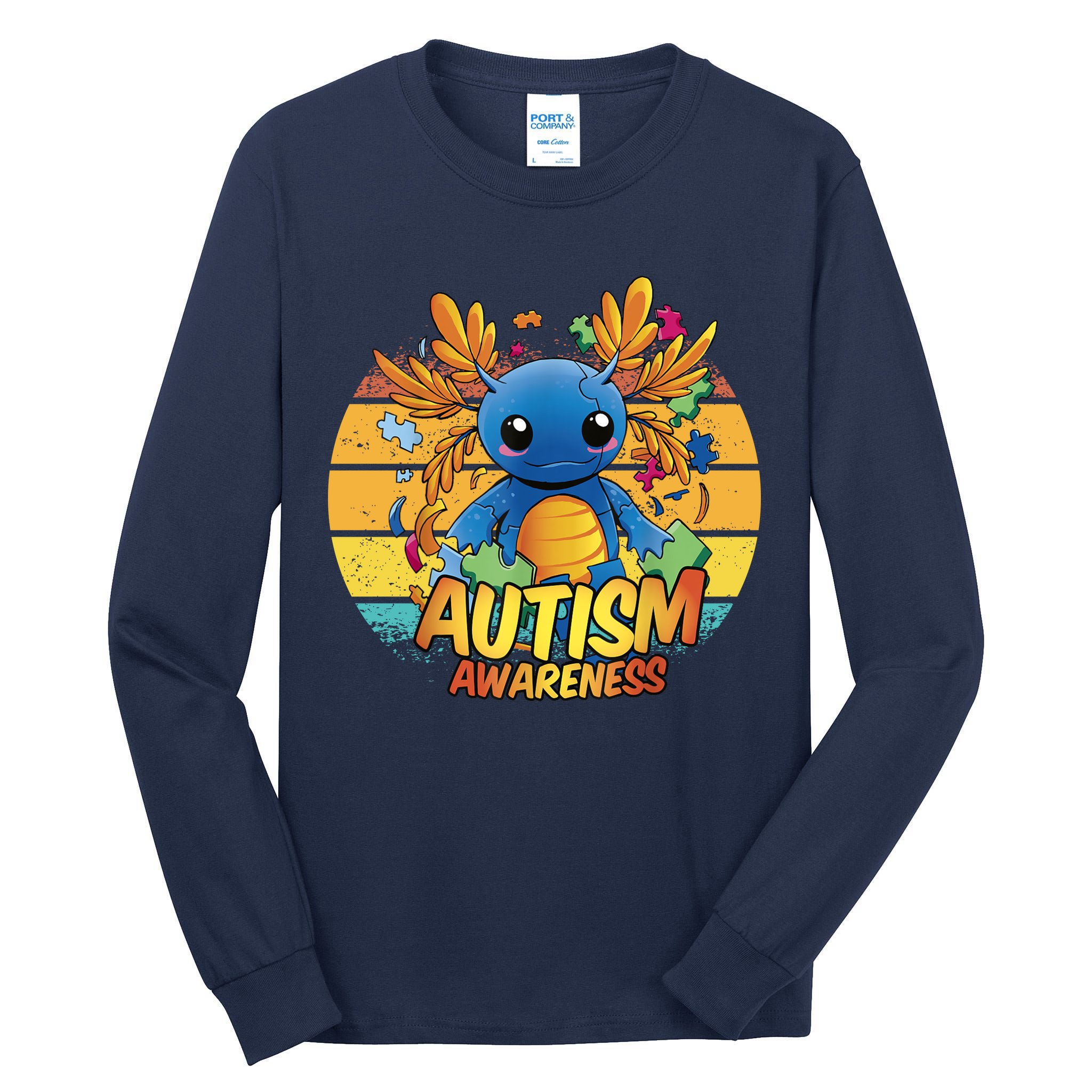 Axolotl Autism Awareness Funny Retro Vintage Tall Long Sleeve T-Shirt