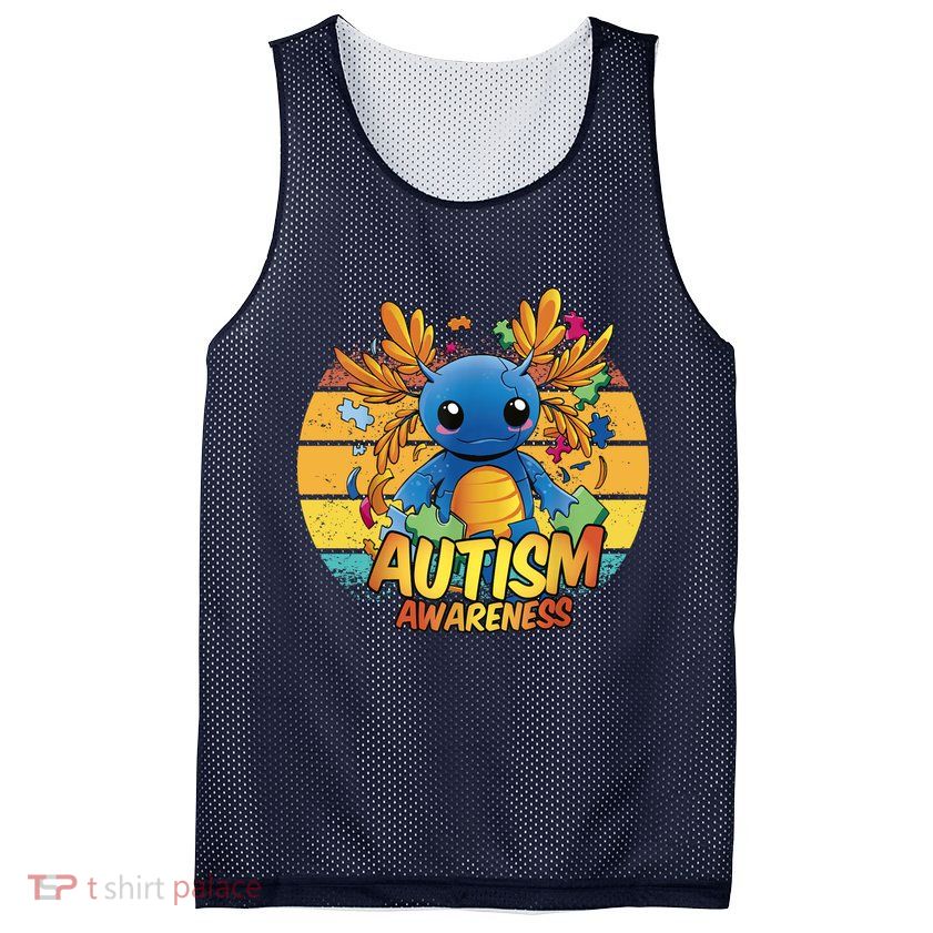 Axolotl Autism Awareness Funny Retro Vintage Mesh Reversible Basketball Jersey Tank