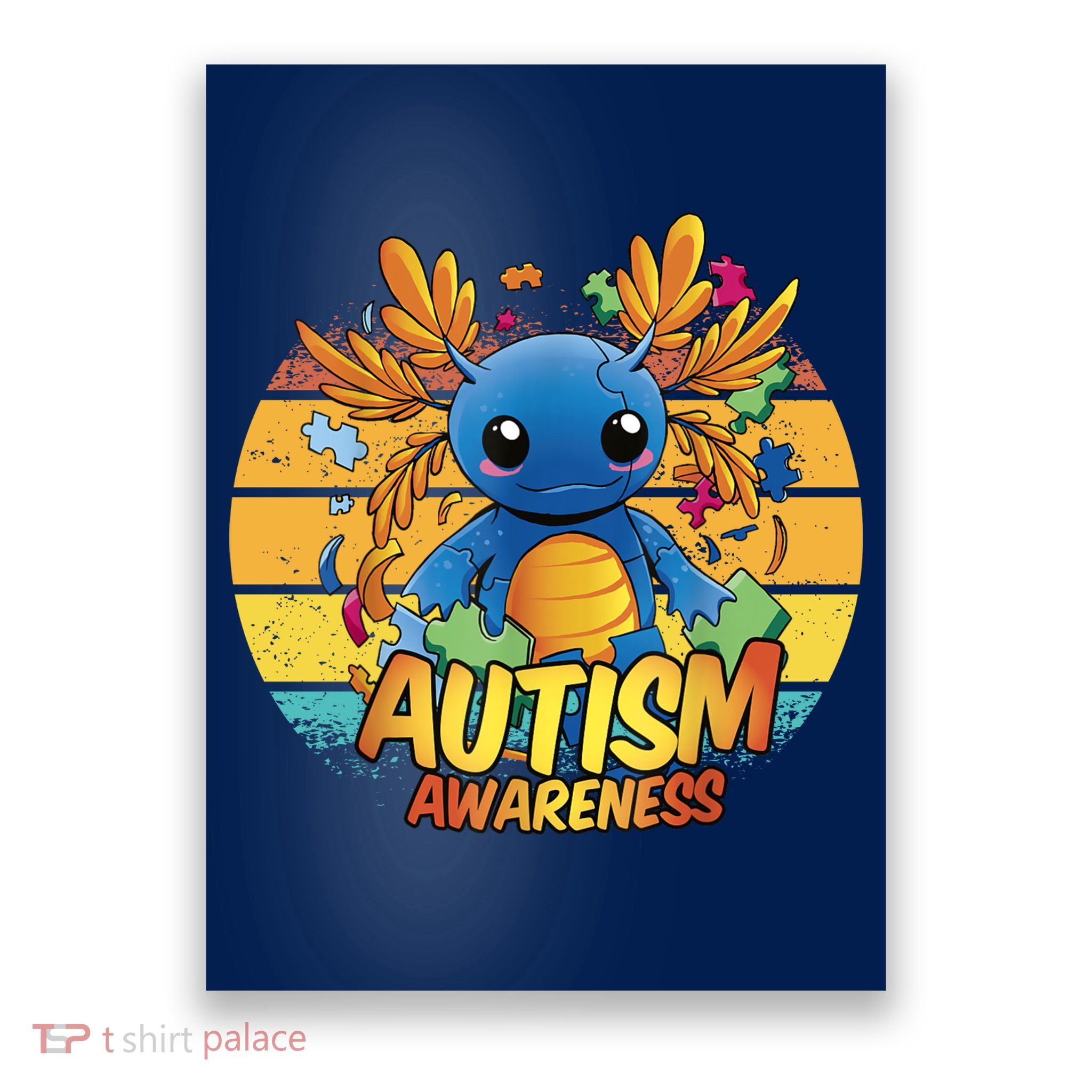 Axolotl Autism Awareness Funny Retro Vintage Poster
