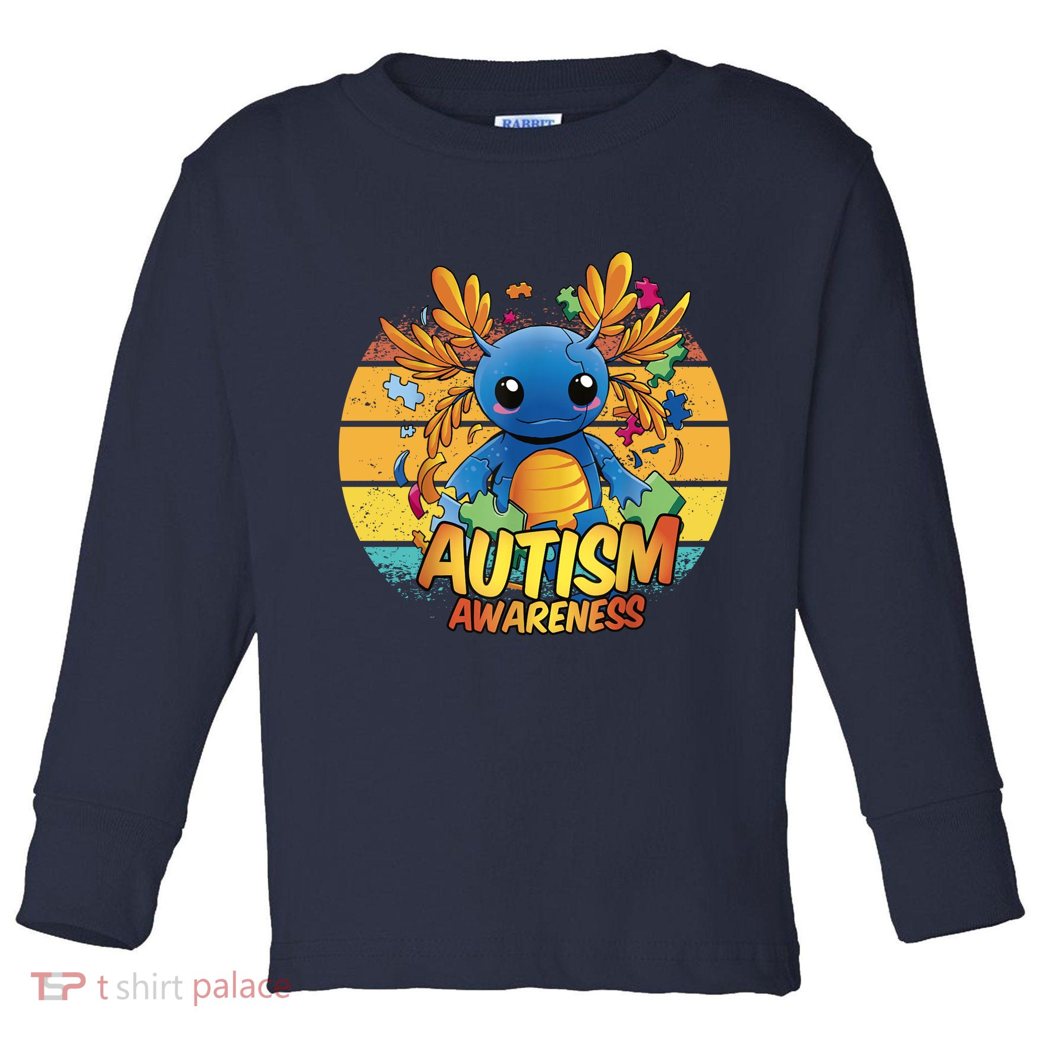 Axolotl Autism Awareness Funny Retro Vintage Toddler Long Sleeve Shirt