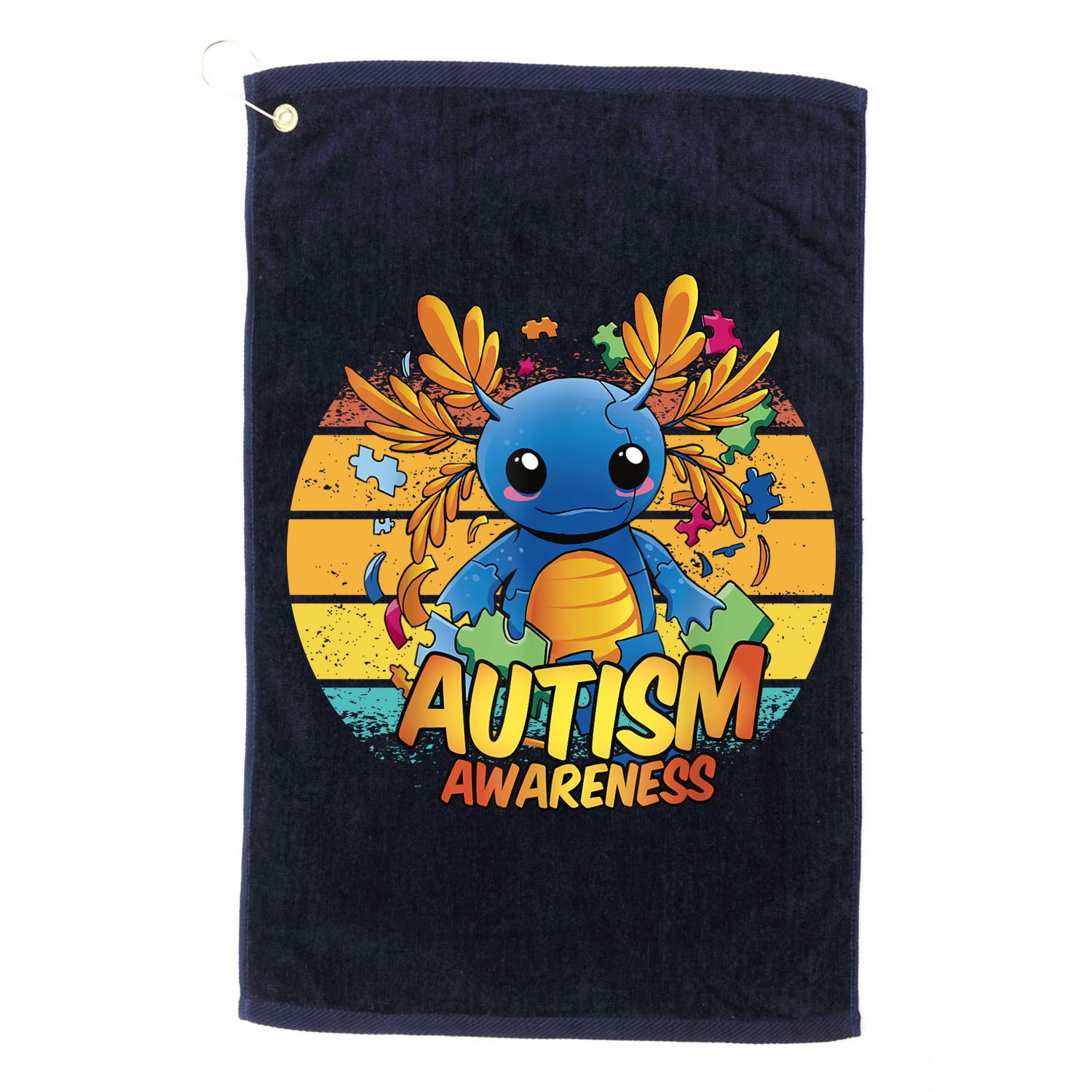 Axolotl Autism Awareness Funny Retro Vintage Golf Towel