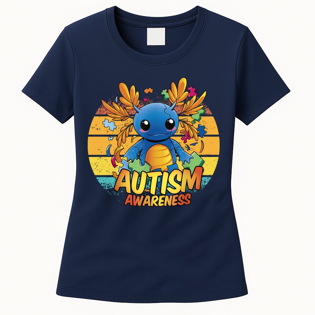 Axolotl Autism Awareness Funny Retro Vintage Womens T-Shirt