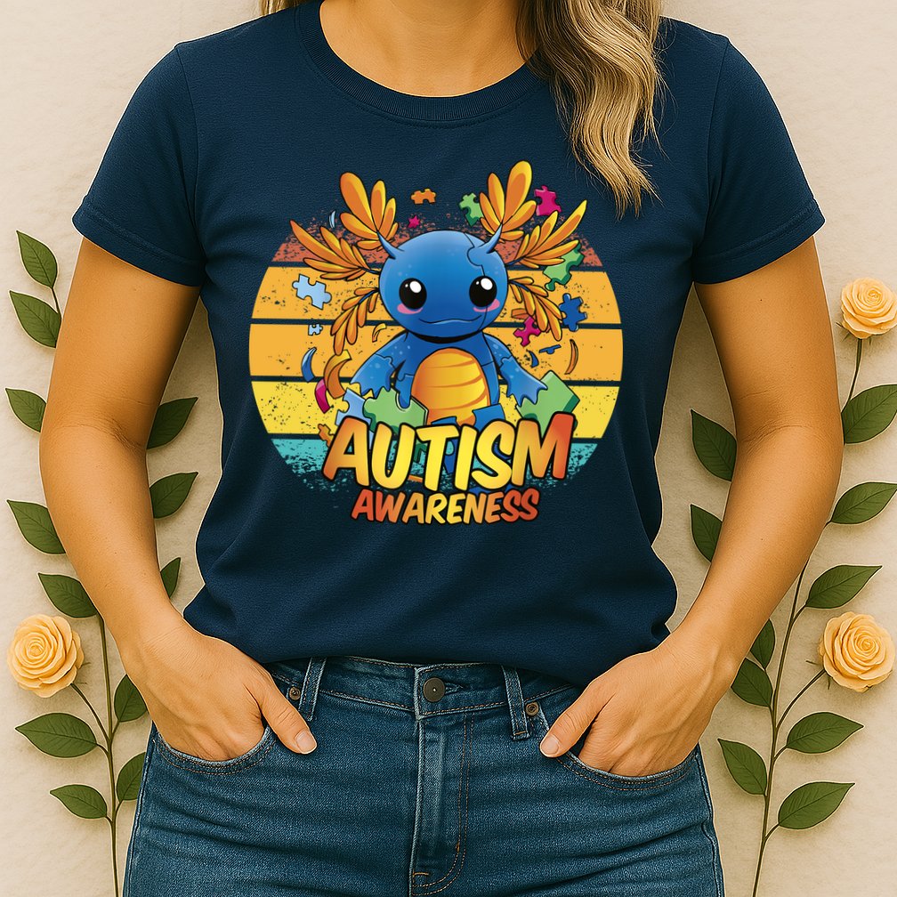 Axolotl Autism Awareness Funny Retro Vintage Womens T-Shirt