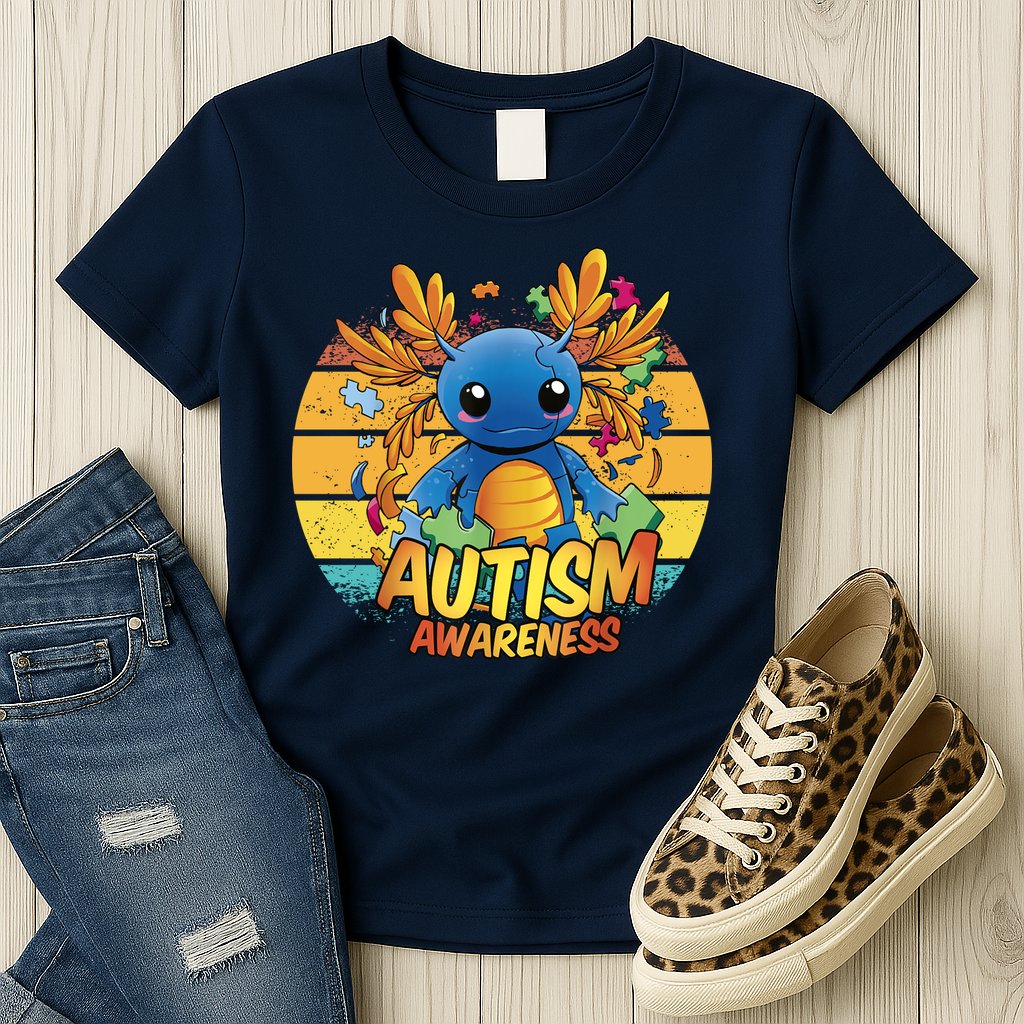 Axolotl Autism Awareness Funny Retro Vintage Womens T-Shirt
