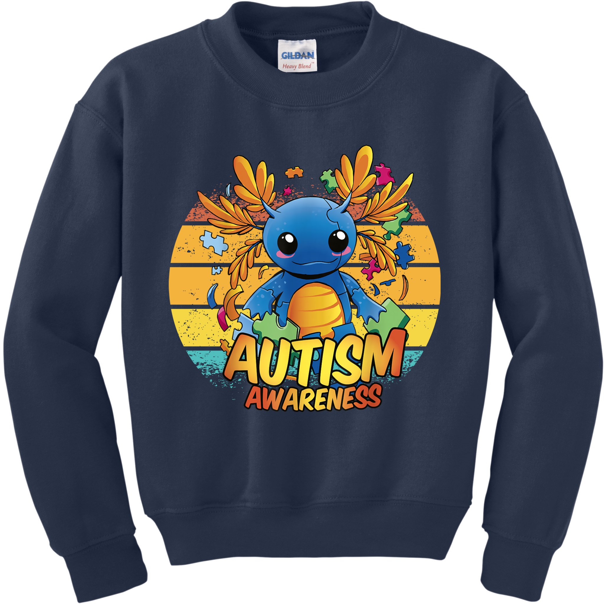 Axolotl Autism Awareness Funny Retro Vintage Kids Sweatshirt