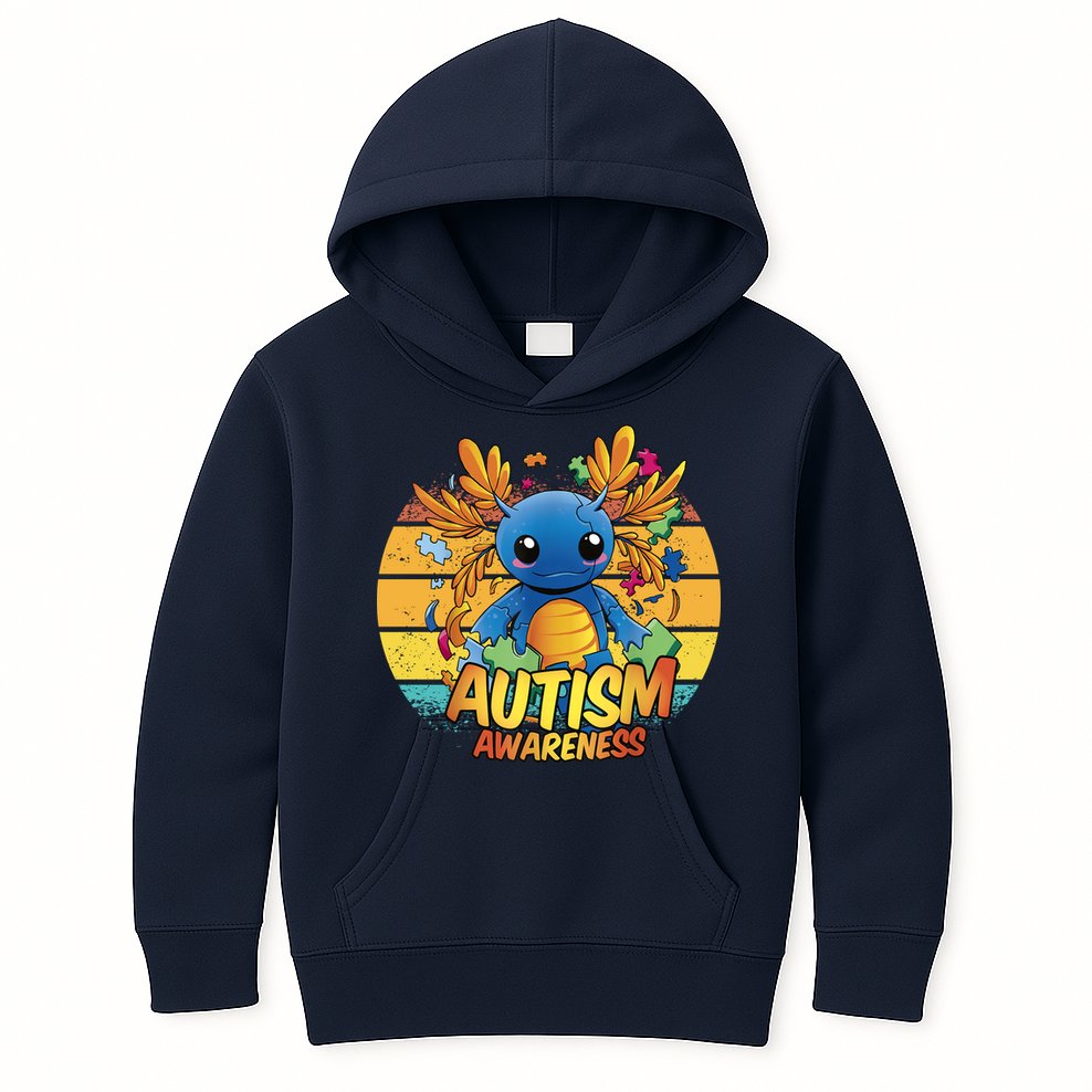 Axolotl Autism Awareness Funny Retro Vintage Kids Hoodie