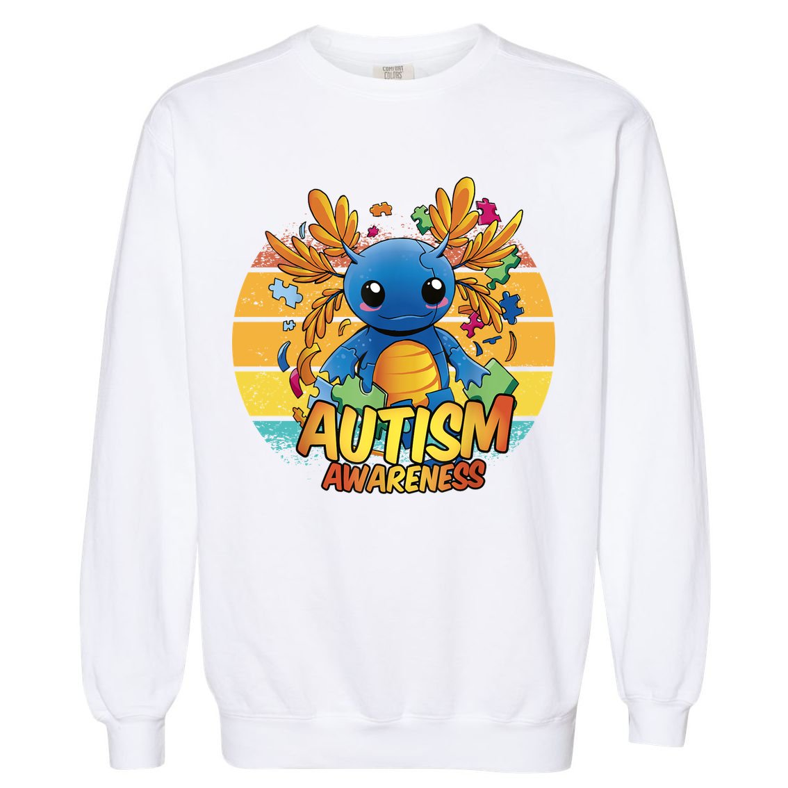 Axolotl Autism Awareness Funny Retro Vintage Garment-Dyed Sweatshirt