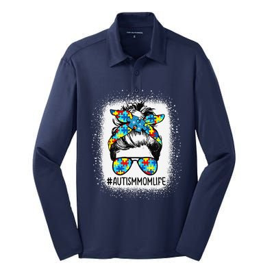 Autism Awareness Autism Mom Life Messy Hair Bun MotherS Day Silk Touch Performance Long Sleeve Polo