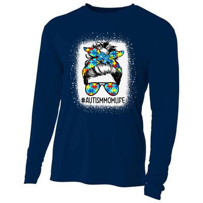 Autism Awareness Autism Mom Life Messy Hair Bun MotherS Day Cooling Performance Long Sleeve Crew