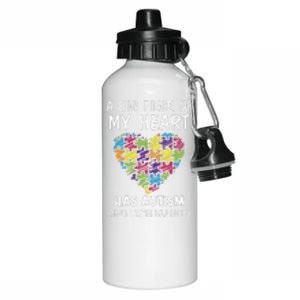 Autism Awareness A Big Piece Of My Heart Has Autism And He's My Son Aluminum Water Bottle 