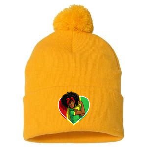 Afro African American  Black Melanin Juneteenth Pom Pom 12in Knit Beanie