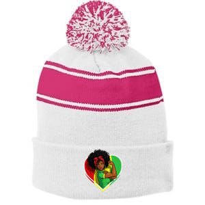 Afro African American  Black Melanin Juneteenth Stripe Pom Pom Beanie