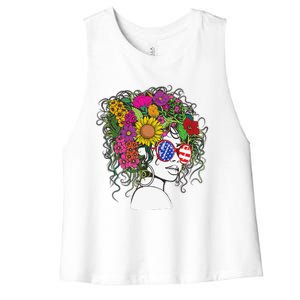 Afro African American  Black Melanin Queen Juneteenth Women's Racerback Cropped Tank