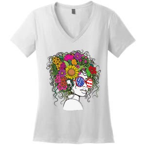 Afro African American  Black Melanin Queen Juneteenth Women's V-Neck T-Shirt