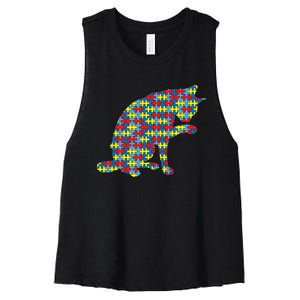 Abyssinian Autism Awareness Kitten Puzzle Day Mom Gift Women's Racerback Cropped Tank