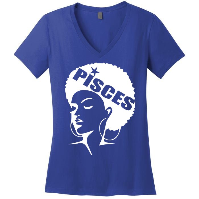 African American Afro Pisces Zodiac Great Gift Women's V-Neck T-Shirt