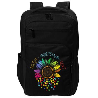 Autism Awareness Accept Understand Love ASD Rainbow Flower Impact Tech Backpack