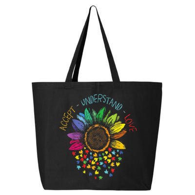 Autism Awareness Accept Understand Love ASD Rainbow Flower 25L Jumbo Tote