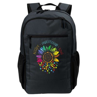 Autism Awareness Accept Understand Love ASD Rainbow Flower Daily Commute Backpack