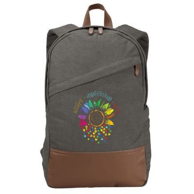 Autism Awareness Accept Understand Love ASD Rainbow Flower Cotton Canvas Backpack