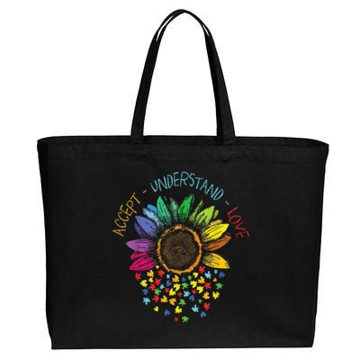 Autism Awareness Accept Understand Love ASD Rainbow Flower Cotton Canvas Jumbo Tote