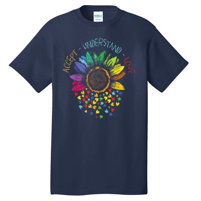 Autism Awareness Accept Understand Love ASD Rainbow Flower Tall T-Shirt