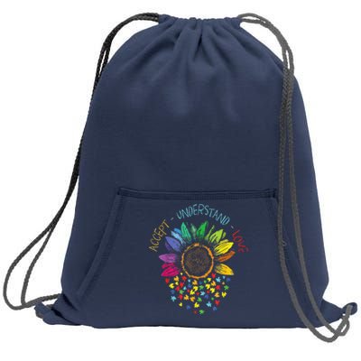 Autism Awareness Accept Understand Love ASD Rainbow Flower Sweatshirt Cinch Pack Bag