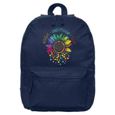 Autism Awareness Accept Understand Love ASD Rainbow Flower 16 in Basic Backpack