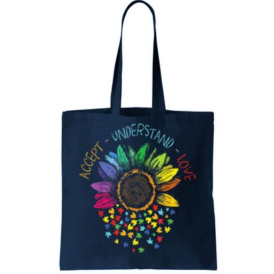 Autism Awareness Accept Understand Love ASD Rainbow Flower Tote Bag