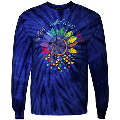 Autism Awareness Accept Understand Love ASD Rainbow Flower Tie-Dye Long Sleeve Shirt