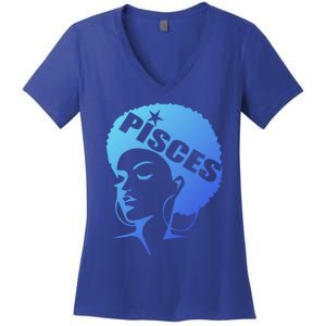 African American Afro Pisces Zodiac Great Gift Women's V-Neck T-Shirt