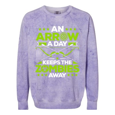 Archery An Arrow A Day Keeps The Zombies Away Archer Funny Gift Colorblast Crewneck Sweatshirt