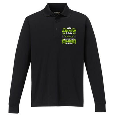 Archery An Arrow A Day Keeps The Zombies Away Archer Funny Gift Performance Long Sleeve Polo