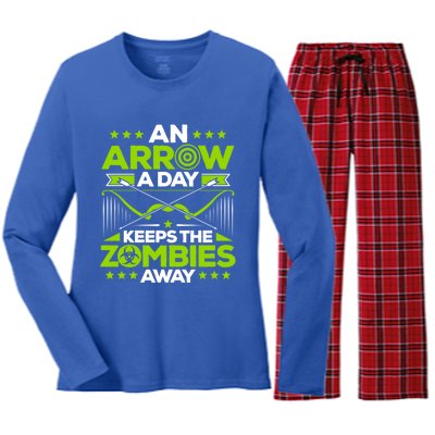 Archery An Arrow A Day Keeps The Zombies Away Archer Funny Gift Women's Long Sleeve Flannel Pajama Set 