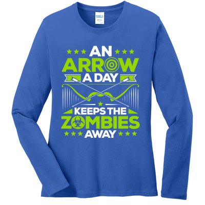 Archery An Arrow A Day Keeps The Zombies Away Archer Funny Gift Ladies Long Sleeve Shirt