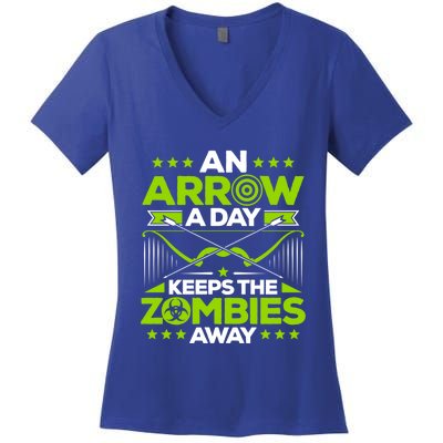 Archery An Arrow A Day Keeps The Zombies Away Archer Funny Gift Women's V-Neck T-Shirt