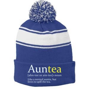 African American Aunt Auntie Love To Gossip Spill Tea Gift Stripe Pom Pom Beanie