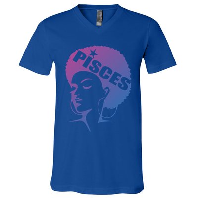 African American Afro Pisces Zodiac Great Gift V-Neck T-Shirt