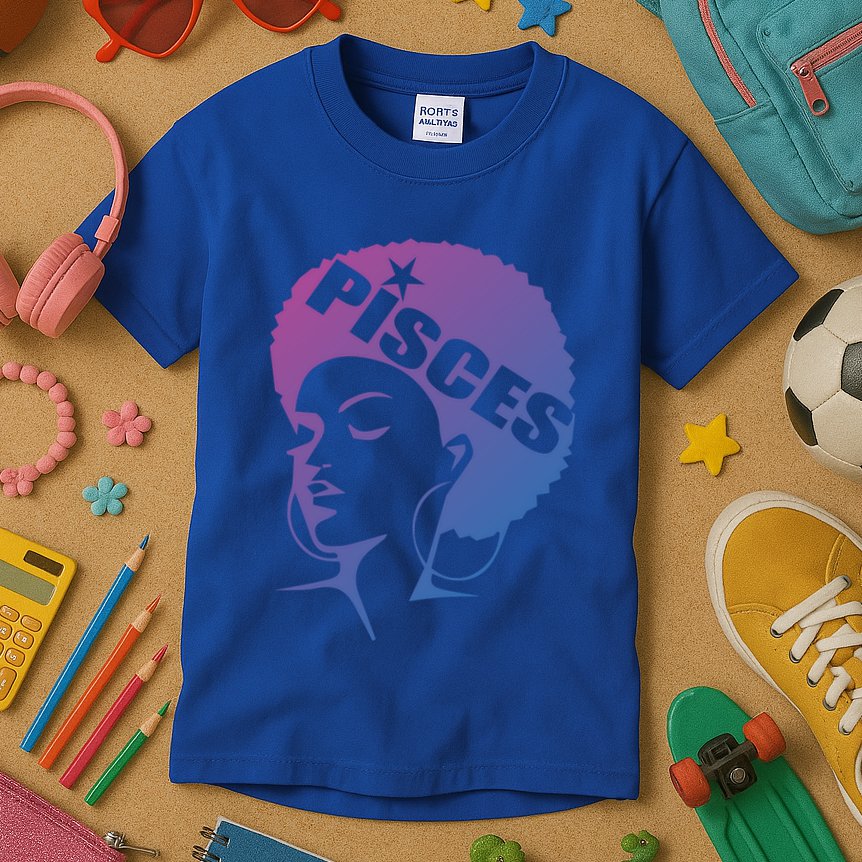 African American Afro Pisces Zodiac Great Gift Kids T-Shirt