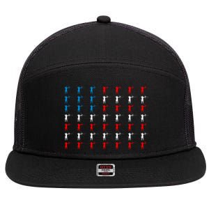 Archery Archer American Flag Independence Day 4th Of July Gift 7 Panel Mesh Trucker Snapback Hat