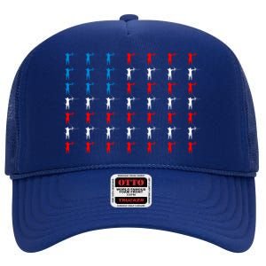 Archery Archer American Flag Independence Day 4th Of July Gift High Crown Mesh Back Trucker Hat