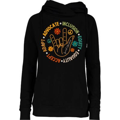 Accept Adapt Advocate Inclusion Equity Equality Womens Funnel Neck Pullover Hood