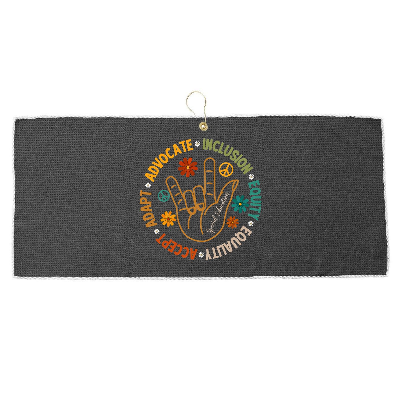 Accept Adapt Advocate Inclusion Equity Equality Large Microfiber Waffle Golf Towel