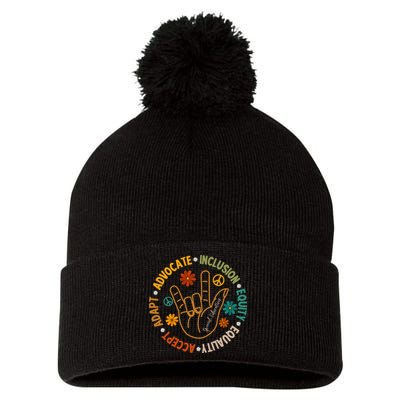 Accept Adapt Advocate Inclusion Equity Equality Pom Pom 12in Knit Beanie